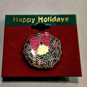 Holiday Wreath Pin with Pink Bow